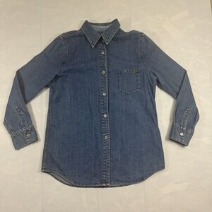 Vintage Calvin Klein Jeans Women's Denim Button Up Shirt Blue Long Sleeve Size S